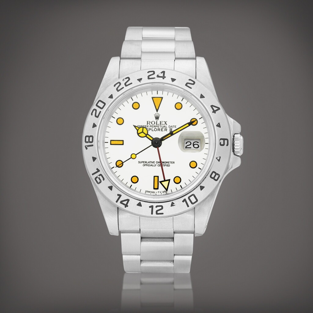 View full screen - View 1 of Lot 8714. Explorer II, Reference 16570 | A stainless steel wristwatch with date, 24 hours indication and bracelet, Circa 1993 | 勞力士 | Explorer II 型號16570 | 精鋼鏈帶腕錶,備日期及24小時顯示,約1993年製.