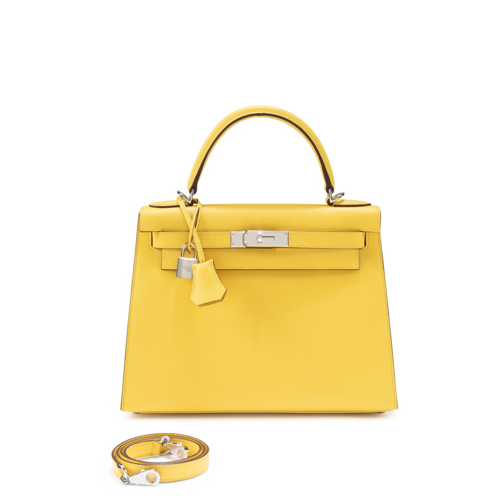 View full screen - View 1 of Lot 559. Jaune de Naples Epsom Kelly 28 Sellier Palladium Hardware, 2022.