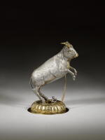 A parcel-gilt silver cup in the form of a bull, possibly German, 17th century and later