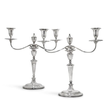 View full screen - View 1 of Lot 178. A pair of George IV silver candelabra, George Ashforth & Co., Sheffield 1823.