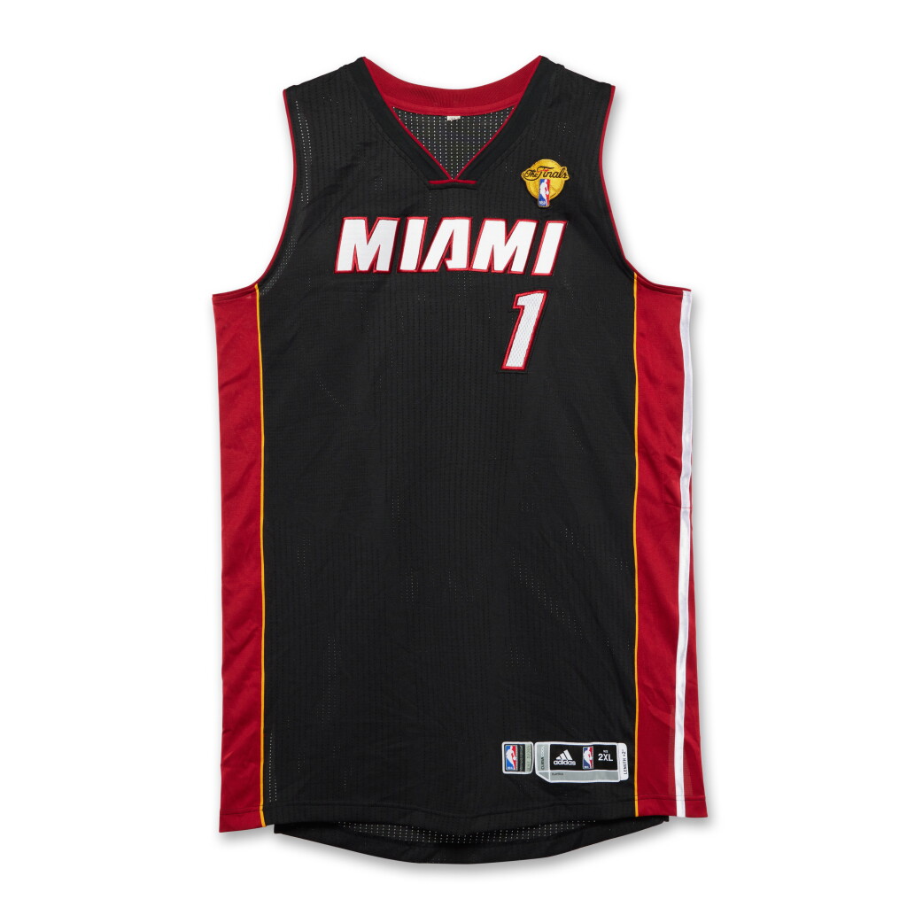 View full screen - View 1 of Lot 32. Chris Bosh Miami Heat 2014 NBA Finals Game Worn Jersey | Game 5.