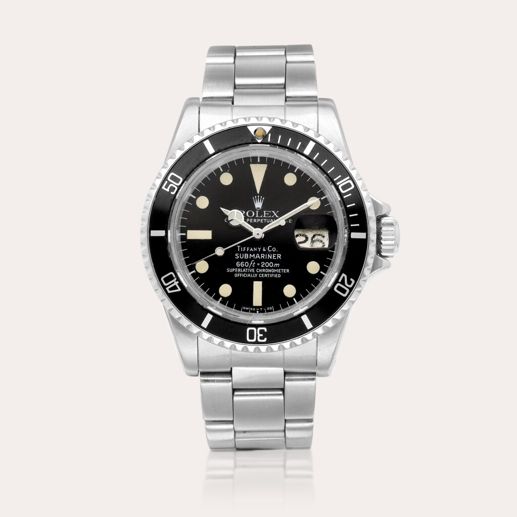 View full screen - View 1 of Lot 2282. Submariner, Reference 1680 | A stainless steel wristwatch with date and bracelet, Retailed by Tiffany & Co., Circa 1978.