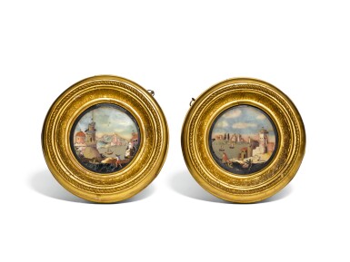 View full screen - View 1 of Lot 52. A PAIR OF ITALIAN PIETRE DURE CIRCULAR PANELS, FLORENCE CIRCA 1700.