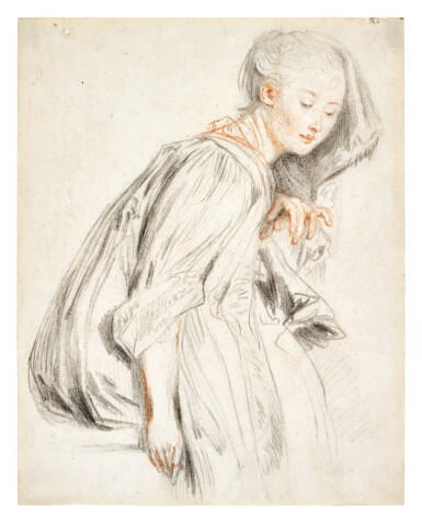 View full screen - View 1 of Lot 176. A seated young woman, in a loose robe, her eyes downcast.