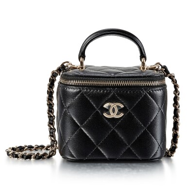 View full screen - View 1 of Lot 1094. Black Quilted Lambskin Micro Vanity Gold Hardware, 2021 .