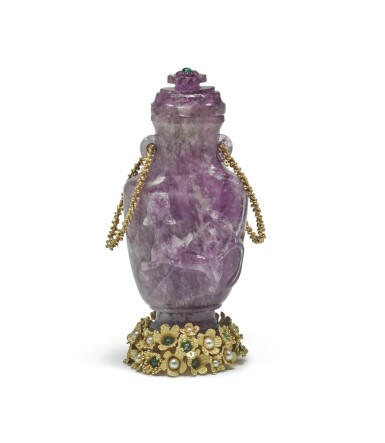 View full screen - View 1 of Lot 241. A CHINESE AMETHYST QUARTZ SNUFF BOTTLE MOUNTED IN GOLD AND JEWELS, CHAUMET, PARIS, NO. 03959, 19TH CENTURY AND CIRCA 1950.
