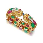 David Webb | Emerald, Ruby, Sapphire and Diamond Bracelet
