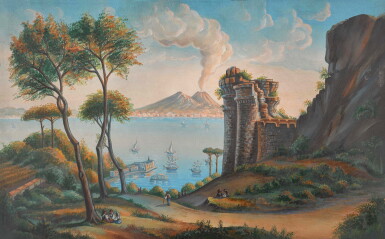 View full screen - View 1 of Lot 108. NEAPOLITAN SCHOOL, 19TH CENTURY | NAPLES, A VIEW OF VESUVIUS ERUPTING.