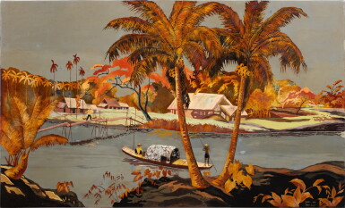 View full screen - View 1 of Lot 10. Tran Van Ha (1911-1974), Village by the river | 陳文河 (1911-1974), 河旁村落.