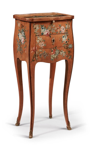 View full screen - View 1 of Lot 170. A Louis XV Polychrome-Painted Fruitwood Table a Ecrire, Circa 1760.