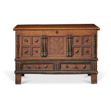 View full screen - View 1 of Lot 22. A Pilgrim Century Joined Chest with Drawer, Probably Wethersfield, Connecticut, Circa 1690.