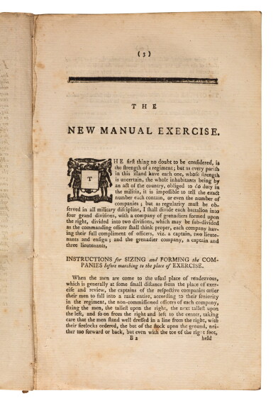 View full screen - View 1 of Lot 462. Wilcox, The New Manual Exercise, Jamaica, 1775, disbound.