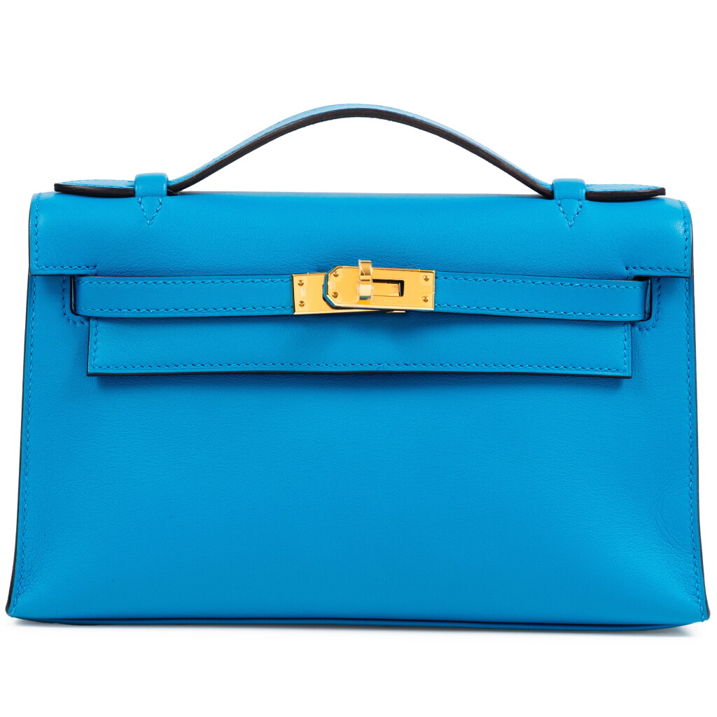 View full screen - View 1 of Lot 47. Bleu Frida Swift Kelly Pochette Gold Hardware, 2021.