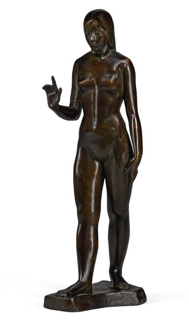 View full screen - View 1 of Lot 141. DAME BARBARA HEPWORTH | FIGURE V (STANDING WOMAN, RIGHT HAND RAISED).
