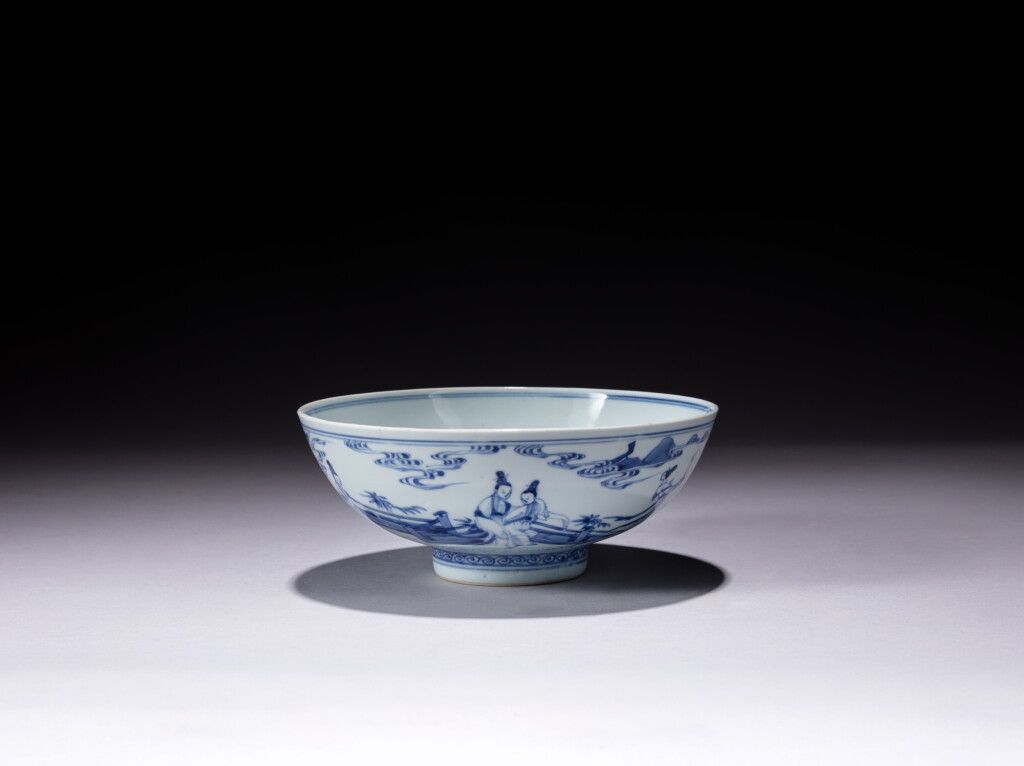 View full screen - View 1 of Lot 51. A blue and white 'Three Friends of Winter' bowl, Kangxi / Yongzheng period.