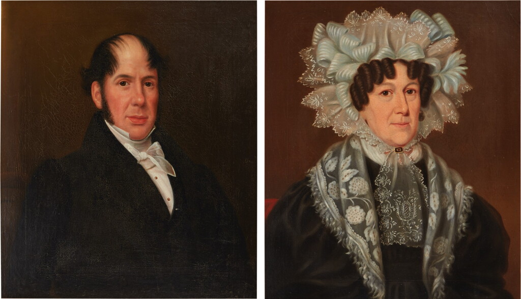 View full screen - View 1 of Lot 100. Pair of Portraits: Gentleman and Lady with Bonnet.