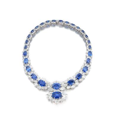 View full screen - View 1 of Lot 540. Sapphire and diamond necklace.