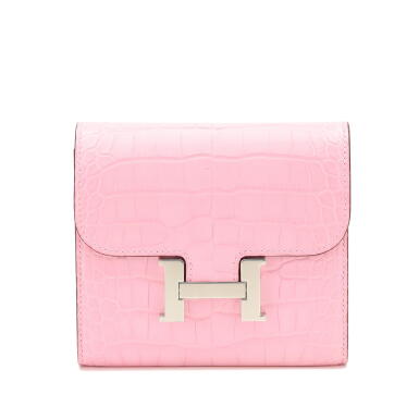 View full screen - View 1 of Lot 69. 5P Bubblegum Pink Matte Alligator Compact Constance Wallet Palladium Hardware, 2019 .