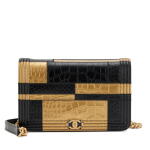 Black Quilted Lambskin and Gold Embossed Crocodile Boy Wallet on Chain WOC Aged Gold Hardware, 2019