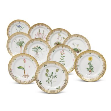 View full screen - View 1 of Lot 435. Ten Royal Copenhagen 'Flora Danica' Bread and Butter Plates, Modern.