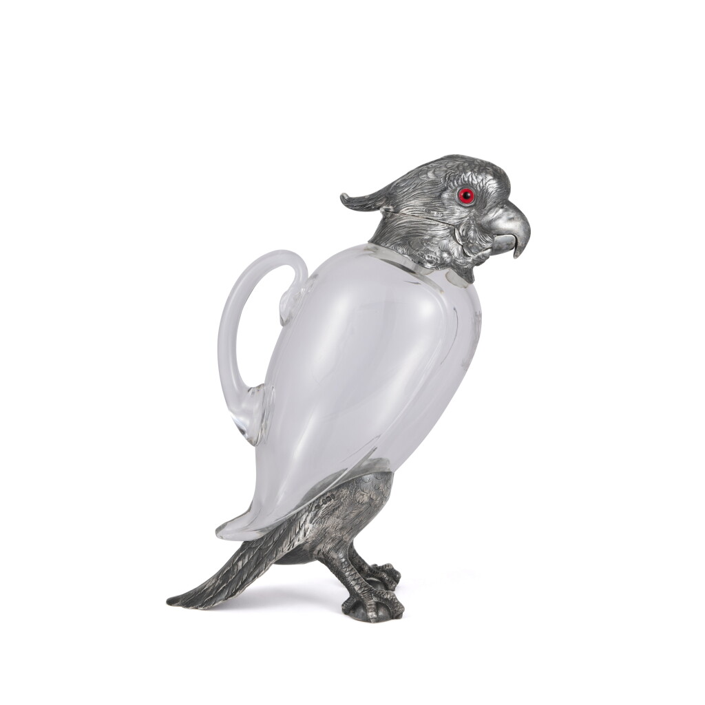 View full screen - View 1 of Lot 264. A Victorian Silver-Mounted Glass Cockatoo Claret Jug, William Leuchars & Sons, London, 1881.