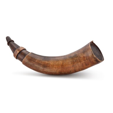 View full screen - View 1 of Lot 496. American Engraved 'City of Philadelphia' Powder Horn, DW Pomfret, Philadelphia, Pennsylvania, Dated 1765.
