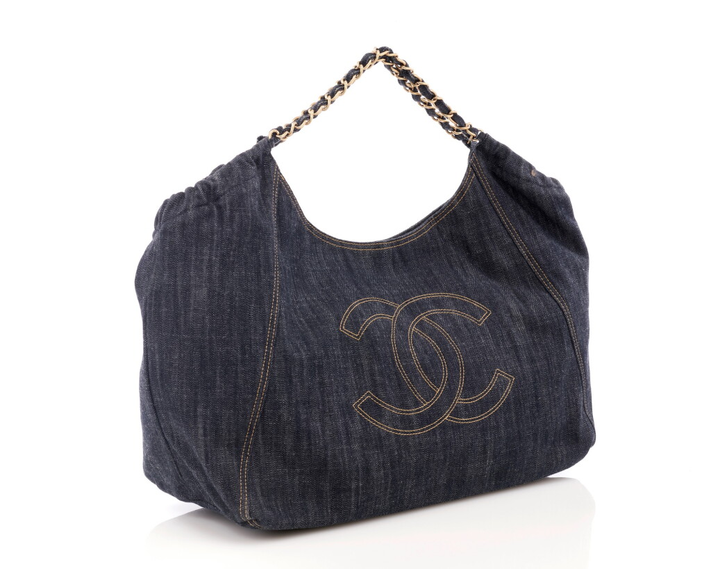 View full screen - View 1 of Lot 107. Denim and gold-tone metal shopping bag.