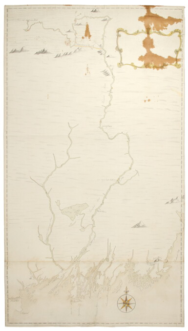 View full screen - View 1 of Lot 1008. Bernard, Sir Francis, and Francis Miller | The earliest known survey of the upper Kennebec River.