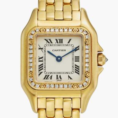 View full screen - View 1 of Lot 45. Reference 1280 2 Panthère | A yellow gold and diamond-set wristwatch with bracelet, Circa 1995.
