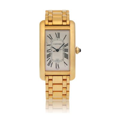 View full screen - View 1 of Lot 45. Tank Americaine, Ref. 1740 Yellow gold wristwatch with date and bracelet Circa 1998.