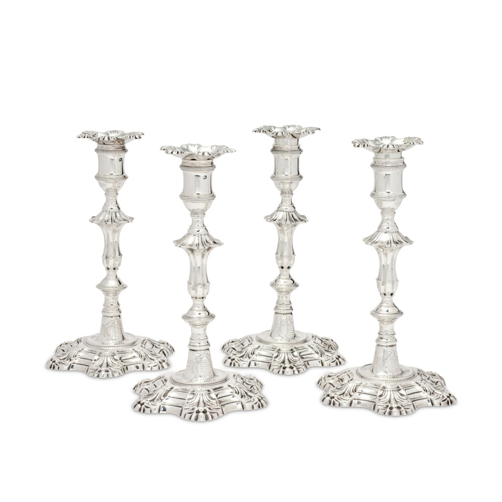 View full screen - View 1 of Lot 855. A Set of Four George II Silver Table Candlesticks, William Cafe, London, 1758.