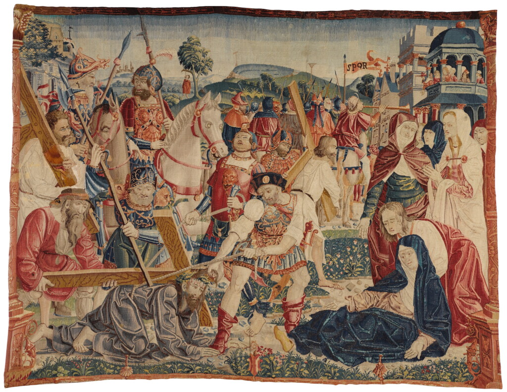 View full screen - View 1 of Lot 74. THE ROAD TO CALVARY, A RARE FLEMISH NEW TESTAMENT BIBLICAL TAPESTRY FRAGMENT, NETHERLANDS, POSSIBLY TOURNAI, FROM THE SERIES OF THE LIFE OF CHRIST AND THE VIRGIN, DESIGNER UNKNOWN, EARLY 16TH CENTURY, CIRCA 1505-1516.