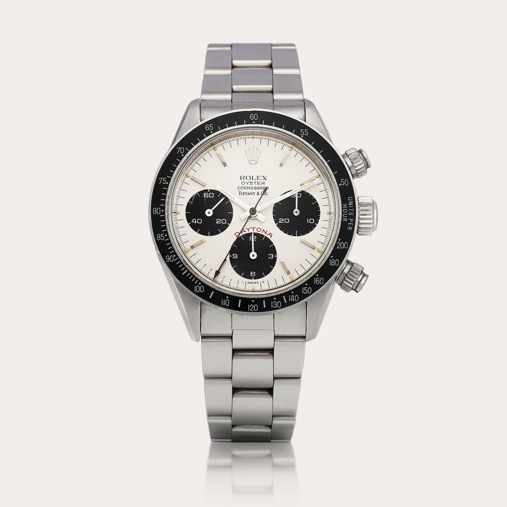 View full screen - View 1 of Lot 2338. Cosmograph Daytona "Big Red", Reference 6263 | A stainless steel chronograph wristwatch with bracelet, Retailed by Tiffany & Co., Circa 1980 | 勞力士 | COSMOGRAPH DAYTONA "BIG RED" 型號6263 | 精鋼計時鏈帶腕錶,由TIFFANY & CO. 發行,約1980年製 .