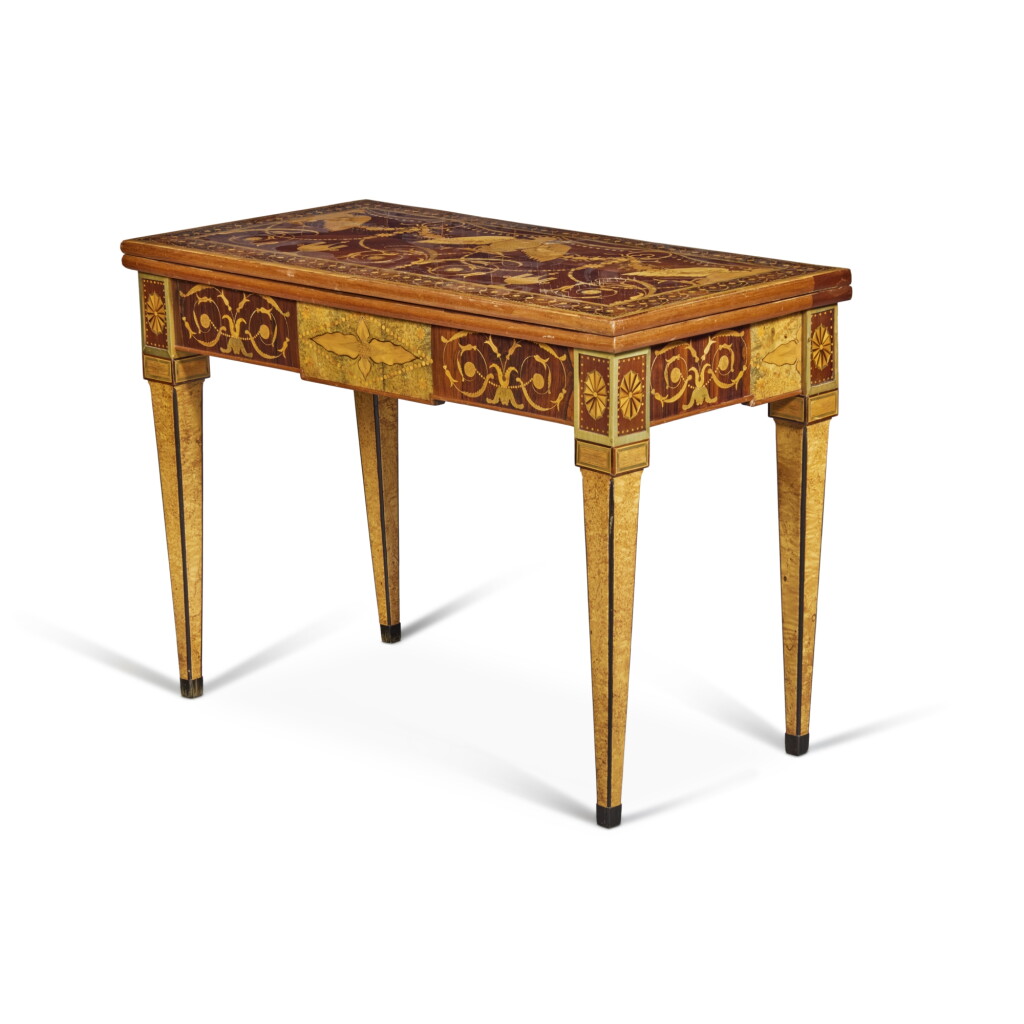 View full screen - View 1 of Lot 146. A Russian Neoclassical Rosewood, Tulipwood, Stained Sycamore, Birchwood and Fruitwood Marquetry and Parquetry Games Table, Last Quarter 18th Century .