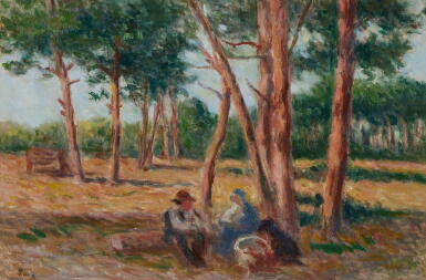 View full screen - View 1 of Lot 239. Environs de Rolleboise, le repos sous les arbres.