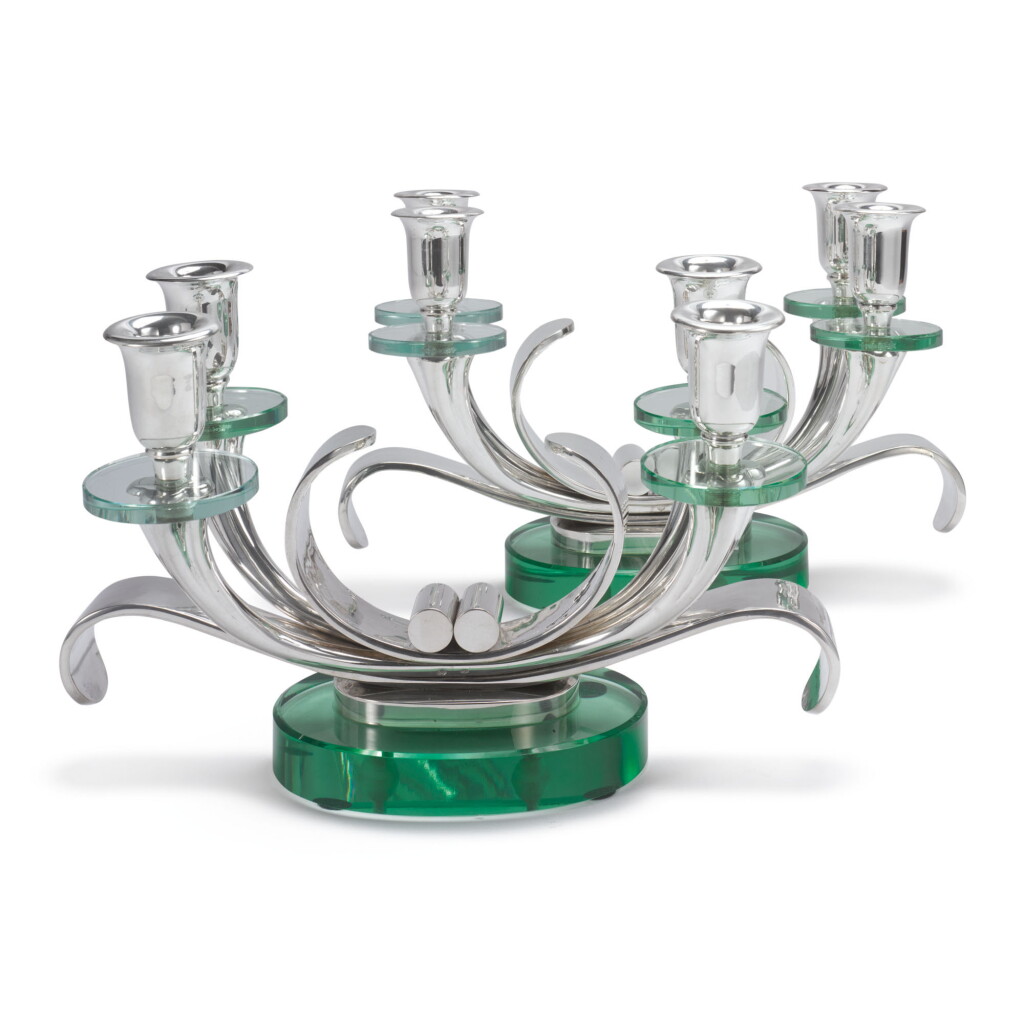 View full screen - View 1 of Lot 918. A PAIR OF ITALIAN SILVER AND GLASS CANDELABRA, MARIO BUCCELLATI, MILAN, MID 20TH CENTURY.