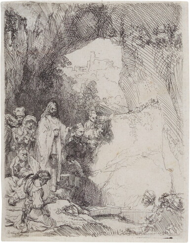 View full screen - View 1 of Lot 66. The Raising of Lazarus: small plate (B., Holl. 72; New Holl. 206; H. 198).