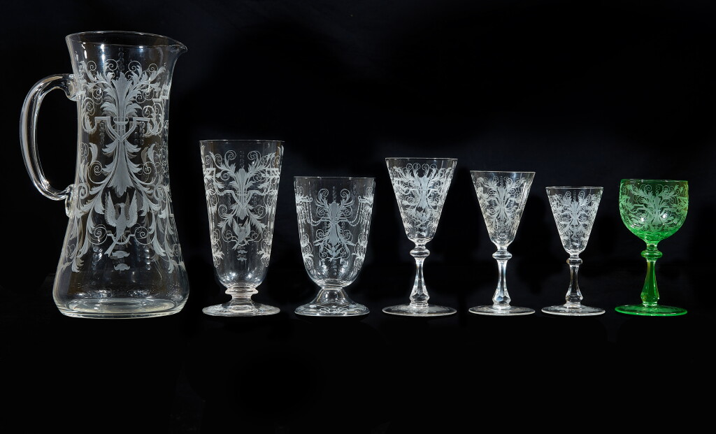View full screen - View 1 of Lot 582. A J. & L. Lobmeyr, Vienna engraved and monogrammed glass service, late 19th/early 20th century.