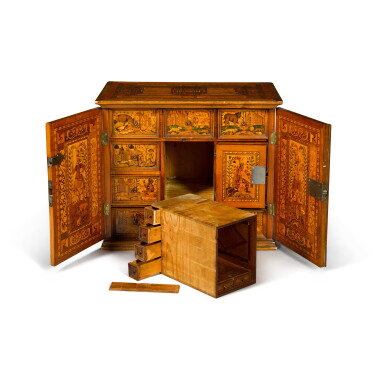 View full screen - View 1 of Lot 67. A German fruitwood marquetry cabinet, Augsburg, circa 1600.