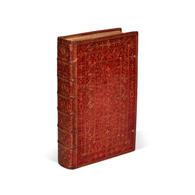View full screen - View 1 of Lot 8. Bible, English | King James version. Cambridge, 1638, fine red morocco by the Geometrical Compartment Binder.