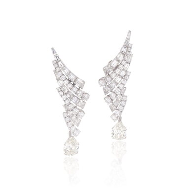 View full screen - View 1 of Lot 918. Pair of diamond earrings.