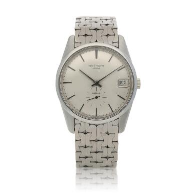 View full screen - View 1 of Lot 26. Retailed by Gübelin: Calatrava, Ref. 3558 White gold wristwatch with date and associated Gübelin bracelet Circa 1970.