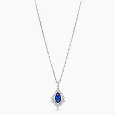 View full screen - View 1 of Lot 1255. Sapphire and Diamond Pendant Necklace | 2.22 克拉 天然「克什米爾」未經加熱 藍寶石 配 鑽石 吊墜項鏈 Necklace.