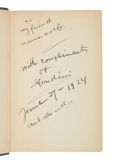 View full screen - View 1 of Lot 343. Houdini, Harry (Erik Weisz) | Presentation copy of Houdini's last book .