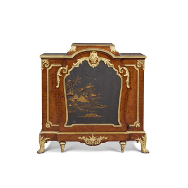 View full screen - View 1 of Lot 99. A Regence Style GIlt Bronze Mounted Kingwood, Mahogany and Lacquer Side Cabinet by Maison Forest, Paris, Late 19th Century.