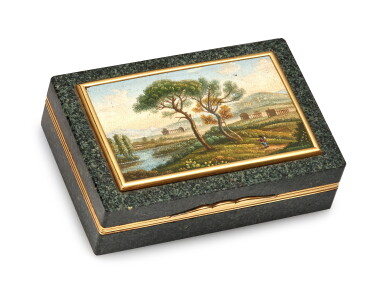 View full screen - View 1 of Lot 1184. A granite and micromosaic snuff box with silver-gilt mounts, Luigi Mascelli, Rome, circa 1820 .