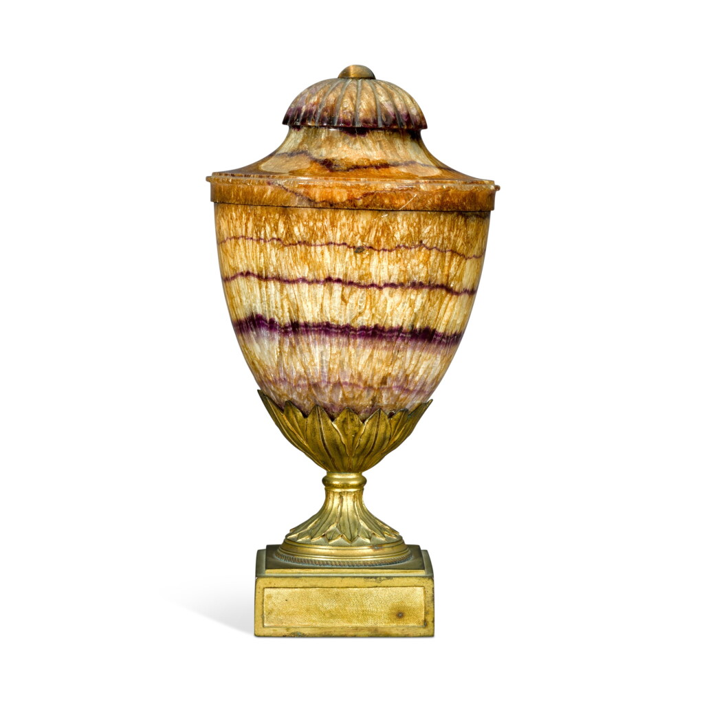 View full screen - View 1 of Lot 62. An English gilt-bronze mounted blue-john urn, first half 19th century.
