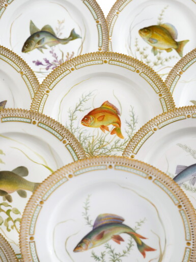 View full screen - View 1 of Lot 416. Eighteen Royal Copenhagen 'Flora Danica' Fish Plates, 1923-1934 and Later.