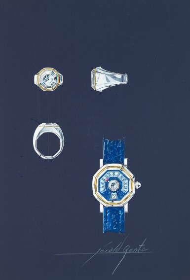 View full screen - View 1 of Lot 10. Design of a ring and a Gérald Genta wristwatch with accompanying NFT Circa 1994.