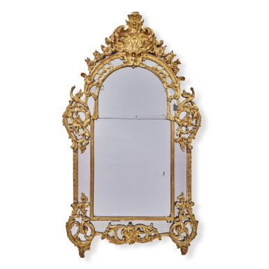 View full screen - View 1 of Lot 344. A Régence Carved Giltwood Mirror, Circa 1720.